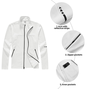 Ensemble de survêtement 2 pièces blanc pour homme, veste zippée à col rabattu, manches longues, pantalon de survêtement à cordon de serrage, décontracté - Product Image 2
