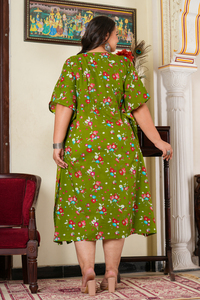 Vente en gros de kaftans en coton imprimé floral pour femmes enceintes, taille plus, manches kimono, col rond, vert, coupe ample, vêtements décontractés pour la grossesse - Product Image 3