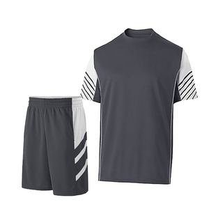 Men's Soccer <b>Jersey</b> Kit Gray <b>White</b> Striped Sleeveless Moisture Wicking Elastic Waist <b>Shorts</b> Regular Fit Autumn Summer 100% - Product Image 6