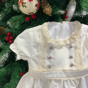 Ropa para niños Vestido de niña Vestido de bautizo de alta calidad Vestido de bautismo Cumpleaños Color blanco y rosa Bordado a mano-Charlotte - Product Image 3