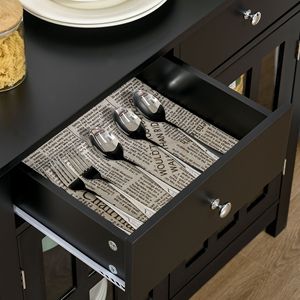 Black <b>Kitchen</b> <b>Sideboard</b> Buffet Cabinet with Glass Doors Adjustable Shelf 2 Drawers Accent Accent <b>Kitchen</b> Storage Furniture - Product Image 3