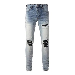 Pantalon en jean slim pour homme 100% coton, couleur unie, délavage moyen, hiver, respirant, séchage rapide, écologique, logo personnalisé imprimé, couleurs variées - Product Image 1