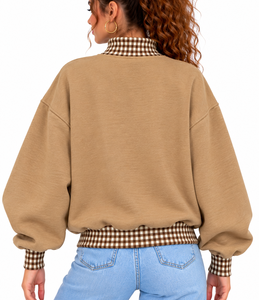 Wholesale Oversized Women’s <b>Mock</b> Neck Sweatshirt Custom Applique Embroidery 100% Cotton Fleece Streetwear Pullover - Product Image 4