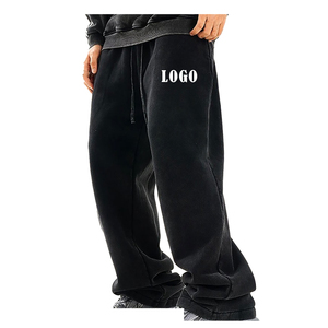 <b>Men's</b> Black Cotton Sweatpants Elastic Waist Drawstring Casual <b>Joggers</b> Autumn Style Midweight Breathable Knitted Pants - Product Image 1