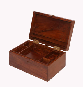 Boîte de rangement en bois artisanale avec plateau, loquet en laiton, style vintage, brun intense, grande, décorative, pour souvenirs, cadeau - Product Image 2
