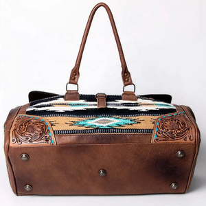 Duffel de cuero occidental Duffel de cuero genuino Aztec Southwest Weekender Duffle Weekender Duffel de viaje Duffel de cuero - Product Image 2