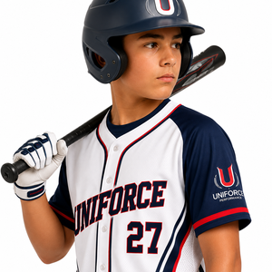 ชุดยูนิฟอร์มซอฟต์บอลเด็กแบบกำหนดเอง สีขาว กรมท่า แดง เสื้อแขนสั้น กางเกง ระบายเหงื่อได้ดี ผลิตจากโพลีเอสเตอร์ 100% สำหรับเด็กผู้ชาย น้ำหนัก 140 กรัม ด้านหน้า - Product Image 5