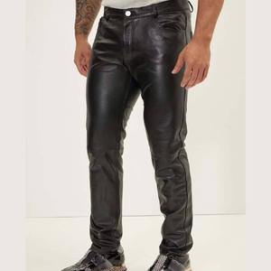 Pantalon décontracté pour homme en cuir véritable et toile, léger, de haute qualité, écologique, taille mi-haute, devant plat, couleur unie, respirant et coupe-vent - Product Image 1