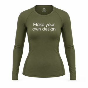 Custom Long Sleeve <b>Compression</b> <b>Shirt</b> <b>Women</b> Olive Green O-Neck Quick Dry Printed Sportswear Athletic Fit - Product Image 1