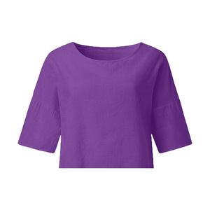 Camiseta de Manga Larga con Cuello Redondo y Bordado para Mujer, Talla Grande, 100% Algodón Orgánico, Transpirable, Ecológica, Casual, con Relieve - Product Image 2