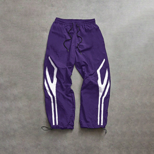 Wholesale Custom Streetwear Cargo <b>Pants</b> Casual Loose Fit Purple <b>Nylon</b> Windbreaker <b>Track</b> <b>Pants</b> with Graphic Print Joggers - Product Image 5