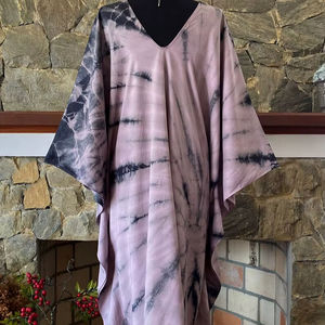 เดรสยาวไซส์ใหญ่ ผ้าเรยอนย้อมสีแบบชิโบริ ทรงหลวมพลิ้วไหว สำหรับผู้หญิง - Product Image 1