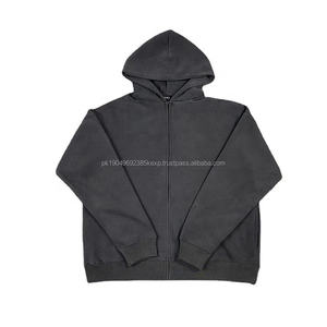 Sudadera con capucha extragrande con cremallera lisa en blanco de tela pesada OEM, sudadera holgada informal de alta calidad para hombres y mujeres, sudadera gruesa con capucha - Product Image 2