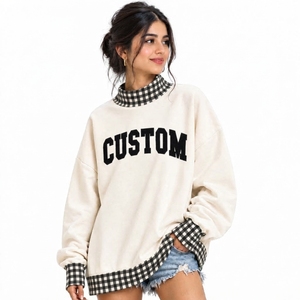 Suéter Oversize de Cuello Alto para Mujer, de Algodón Afelpado, Manga Larga, con Dobladillo Acanalado y Hombros Caídos, Ropa Casual de Fabricante - Product Image 1
