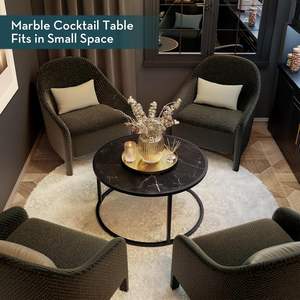 Mesa de Centro Negra de Diseño Moderno y Calidad Superior con Estructura Metálica y Acabado Redondo en Mármol para Sala de Estar, Dormitorio u Oficina - Product Image 4