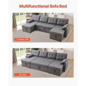 Sofá cama convertible en forma de U de gran capacidad, sofá cama de 6 plazas, diván doble, 2 bolsillos laterales, 2 almohadas, marco de Metal gris - Product Image 3