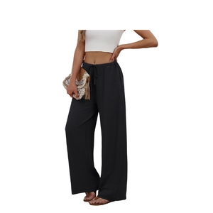 HS Wide Leg <b>Pants</b> for Women Flowy Palazzo Drawstring Elastic Waist Trousers with Pockets Summer Beach Vacation Clothes - Product Image 3
