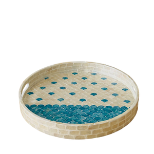 Plateau de service en bois sculpté à la main avec poignées, design nacre, décoration maison, plateau marocain pour la cuisine et la salle à manger - Product Image 2