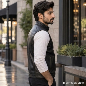 <b>Men</b> Leather <b>Vest</b> Featuring Soft Leather Material Classic Sleeveless Design Comfortable Fit Multiple Storage Pockets Strong - Product Image 3