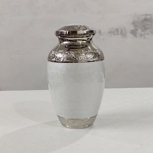 Urne funéraire blanche avec motif d'oiseau, bordure argentée, taille adulte, personnalisable - Product Image 2