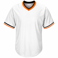 Maillot de baseball blanc pour homme, col en V, manches courtes, évacuation de l'humidité, 100 % polyester, coupe classique adulte, 180 g/m²