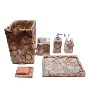 Ensemble de salle de bain rectangulaire en marbre, six pièces, écologique, très demandé, avec distributeur de savon à pompe en acier inoxydable pour organisateur de coiffeuse - En promotion - Product Image 1
