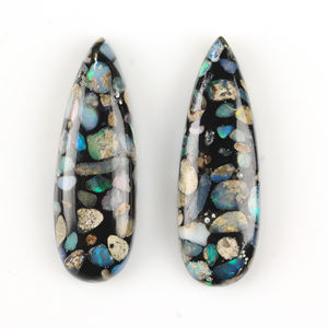 Cuivre opale noir naturel 10x30mm Long forme de poire dos plat calibré Cabochon pierres précieuses en vrac fabrication de bijoux approvisionnement en gros - Product Image 1