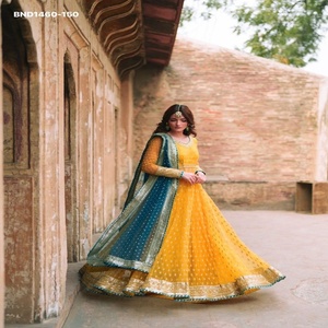 Designer Soft Net with Thread-<b>Sequin</b> with Lace work Gown-Full <b>Flared</b> Lehenga-Soft Net Dupatta Set Supplier from India - Product Image 1