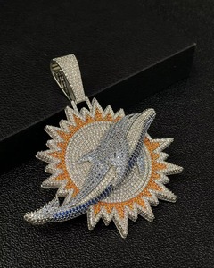 Luxury 925 <b>Silver</b> Moissanite Dolphin Pendant With Orange Blue Inlay Micro Pave Iced Out Themed <b>Charm</b> For Everyday Wear Pendant - Product Image 1