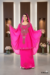 Elegante Abaya Larga de Poliéster Georgette Color Caqui con Bordado Dorado a Mano y Dupatta a Juego, Casual, Transpirable y de Secado Rápido - Product Image 3