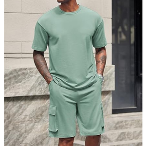 Men 2 Piece Set Manufacturer 220 GSM Cotton T Shirt Cargo Shorts Set Oversized Summer Casual OEM Custom Logo <b>Bulk</b> - Product Image 2