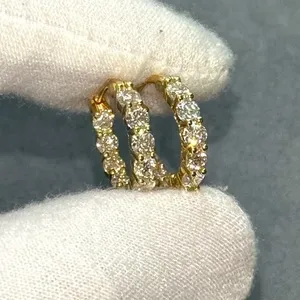 Pendientes de aro de moissanita en oro amarillo macizo de 14 quilates, corte redondo, 3 quilates, regalo para mujer - Product Image 2