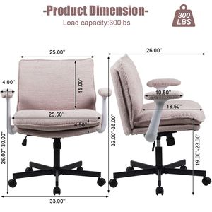 Criss Cross Legged Office Chair with <b>Wheels</b> Upholstered <b>Desk</b> Chair Featuring Flip-Up Arms & Wide Seat for Home Use - Product Image 2