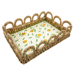 Bandeja de MDF Rectangular alta hecha a mano con diseño de limón Capiz incrustaciones elegante jacinto de agua tejido decorativo bandeja para servir frutas - Product Image 4
