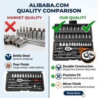 Ensemble de clés à douille manuelles en acier au carbone de haute qualité, durables, en gros, 1/2\", 1/4\", 3/8\", ensembles d'outils à douille, étui rigide, réparation automobile