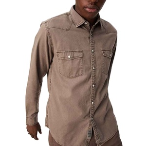 Chemises en denim pour hommes, design tendance, décontractées, écologiques, respirantes, de haute qualité, couleur unie, style hip-hop, col rabattu, 100% coton - Product Image 6