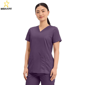 ชุดสครับสำหรับแพทย์หญิง คอวี ทรงคลาสสิกทันสมัย มีกระเป๋า 3 ช่อง ผ้าเนื้อนุ่มพิเศษ ยืดได้ 2 ทิศทาง - Product Image 3