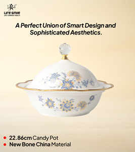 Luxury Bone China Candy Bowl <b>with</b> Floral Design, Gold Accents & Elegant Handle <b>Lid</b> - Product Image 2