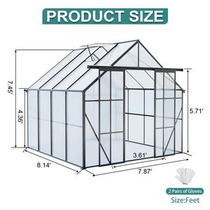 Serra Moderna 8x8 FT in Alluminio con Doppia Porta, Base Rialzata e Ancoraggio Rinforzato, per Giardino Esterno - Product Image 2