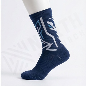 Crew <b>Socks</b> Geometric Pattern Blue Breathable Polyester Spandex Basketball Adult Summer Sports <b>Socks</b> - Product Image 3