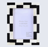 Cadre photo en résine MDF de haute qualité avec incrustation de os blanc et motifs ligne et triangle bleus ciel