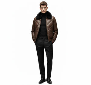 Veste pour homme avec col en fourrure de renard véritable, style élégant, coupe ajustée, personnalisable, toucher doux, veste en cuir véritable de haute qualité - Product Image 1