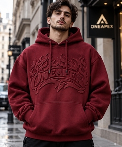 Sudadera con Capucha Oversize Roja para Hombre, Diseño con Logotipo en Relieve, Ropa Urbana, Venta al Por Mayor - Product Image 2