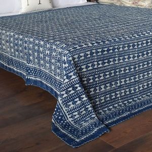 Hand Block Printed Indian Cotton Sanganer Kantha Queen Size Throws Large Width Handmade <b>Quilt</b> Traditional Homes <b>Bedding</b> Decor - Product Image 4