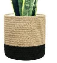 Panier de rangement circulaire tressé en corde de coton beige et noir, moderne, écologique, polyvalent, pour la maison et le jardin - Product Image 4