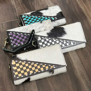 Sacs fourre-tout de luxe personnalisés en cuir de vachette à carreaux, grande capacité, avec portefeuille-bracelet, ensemble assorti pour femme - Product Image 5