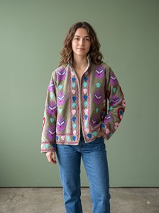 Morvi-Fab 2026 #69 <b>Women</b>’s Olive Green Embroidered Cotton Jacket, Colorful Floral Suzani Embroidery, Boho Casual <b>Outerwear</b> - Product Image 2
