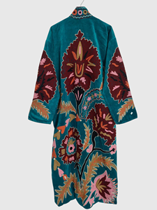 Veste en velours brodée à la main, manches longues, col mandarin, motif floral, grande taille, vêtements d'automne pour femmes, style Prairie Chic - Product Image 4