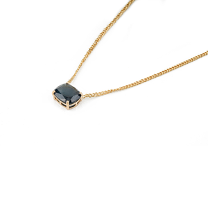 Collar con colgante de una sola piedra de zafiro azul real en oro amarillo macizo K14 de alta calidad, cadena cubana, para mujer, en oferta. - Product Image 5