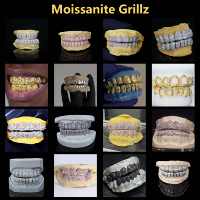 Grillz dentaire en or massif 18 carats or rose, ensemble complet, pierre naturelle taille brillant, micro-incrustation, style hip-hop de luxe, unisexe, usage quotidien